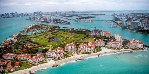 Luxury waterfront residences on Fisher Island Miami.