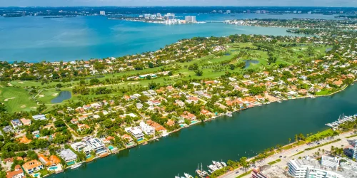 Luxury waterfront estates in La Gorce Island Miami Beach.