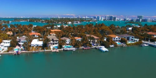 Luxury waterfront homes in Sunset Islands Miami Beach.