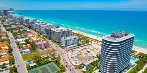Luxury oceanfront condominiums and waterfront homes in Surfside Florida.
